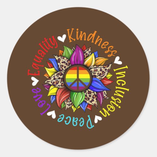 Love Peace Kindness Equality Inclusion Peace Sign Classic Round Sticker