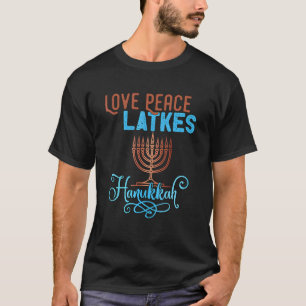Love Peace Latkes Hanukkah Menorah Nine Candles T-Shirt