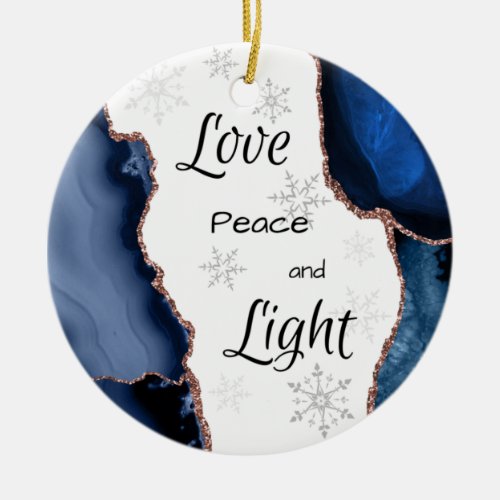 Love Peace Light Geode Gold Glitter Navy Blue Ceramic Ornament