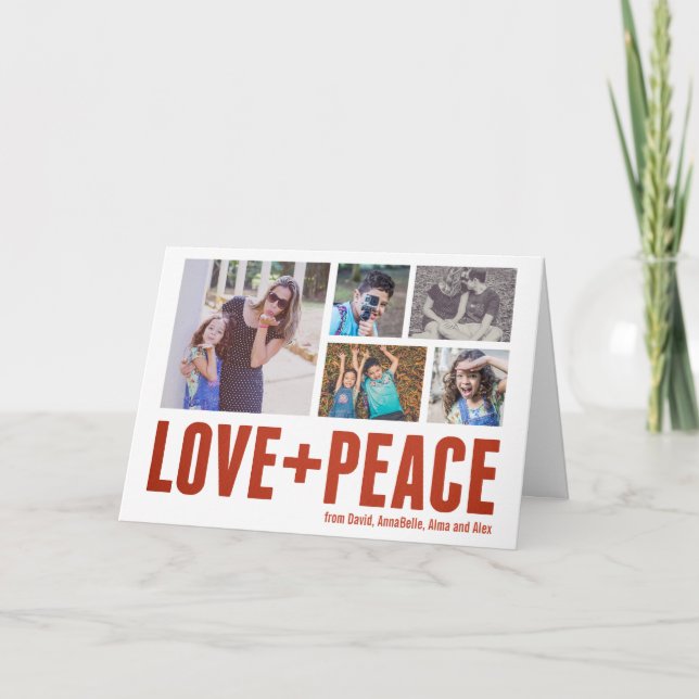 Love + Peace Modern Minimal 5-Photo Holiday (Front)