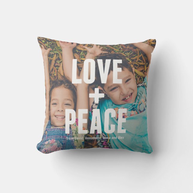 Love + Peace Modern Minimal Photo Typography Throw Pillow (Front)