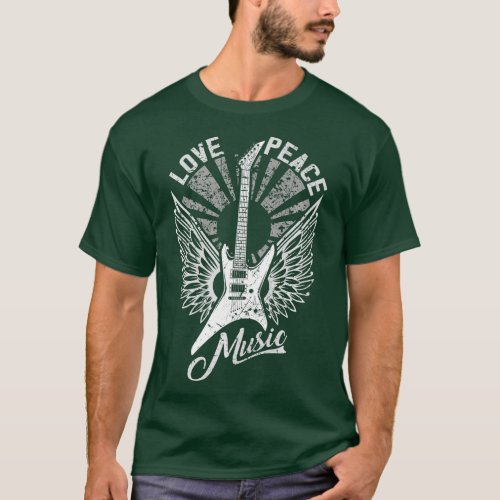 Love Peace Music Guitar Player Rock Musicians Desi T_Shirt