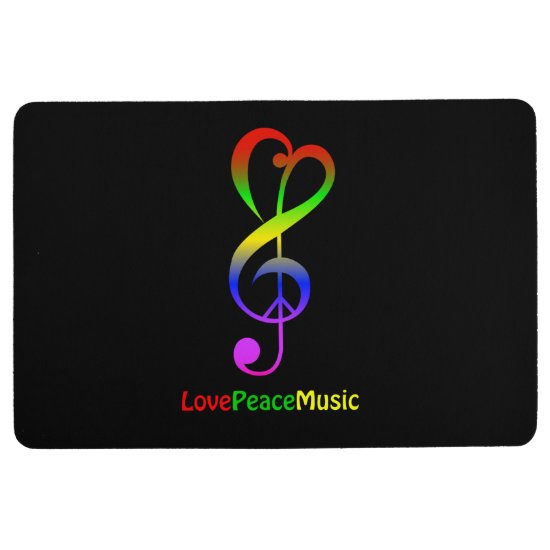 Love peace music hippie treble clef black floor mat