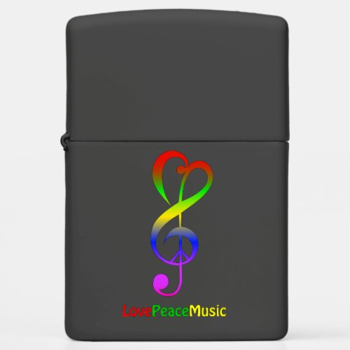 Love peace music hippie treble clef black zippo lighter