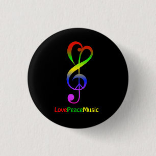 Love peace music hippie treble clef button