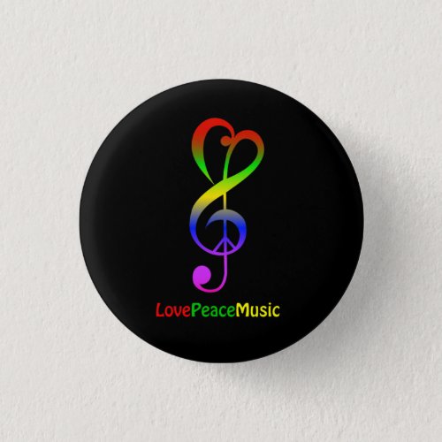 Love peace music hippie treble clef button