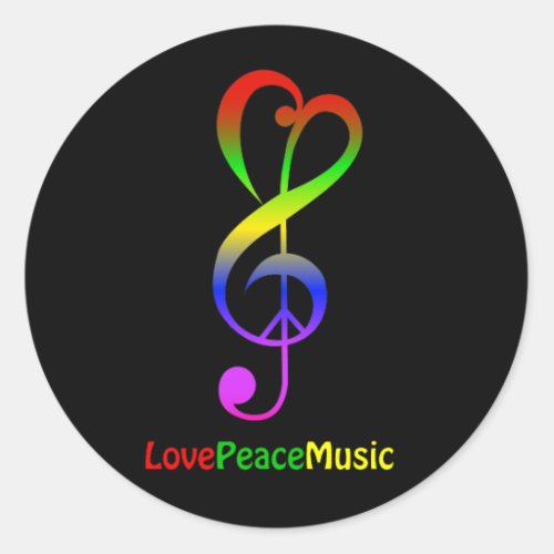 Love peace music hippie treble clef classic round sticker