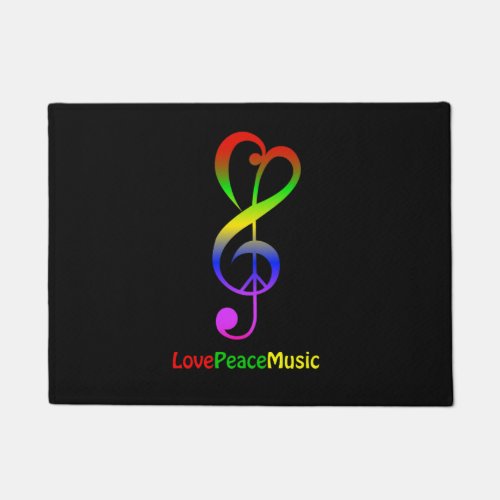 Love peace music hippie treble clef doormat