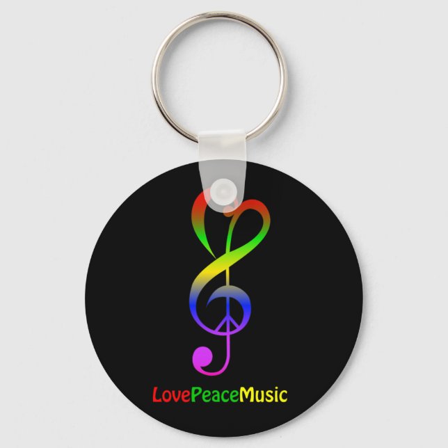 Love peace music hippie treble clef keychain (Front)