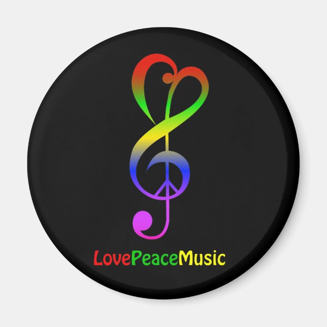 Love peace music hippie treble clef magnet (Front)