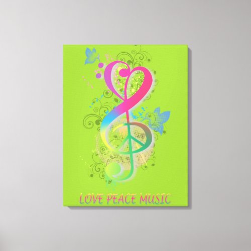 Love Peace Music Splatter swirls flowers birds Canvas Print