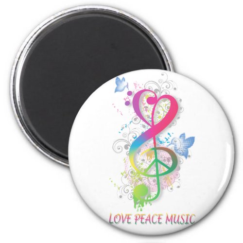 Love Peace Music Splatter swirls flowers birds Magnet
