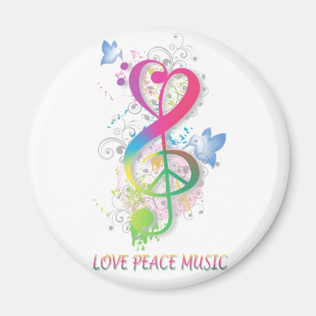 Love Peace Music Splatter swirls flowers birds Magnet (Front)