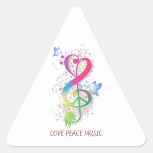 Love Peace Music Splatter swirls flowers birds Triangle Sticker