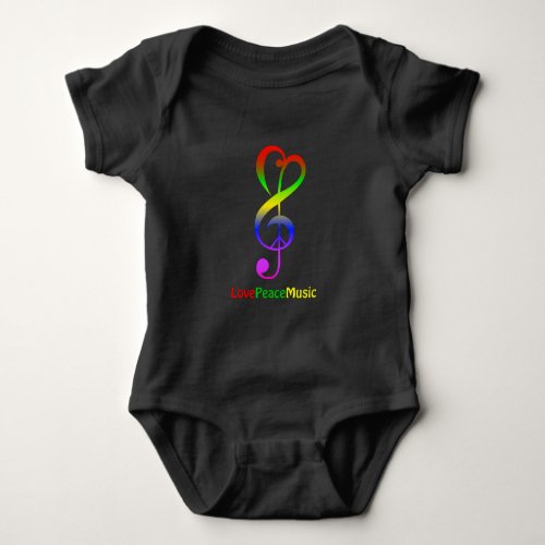Love peace music treble clef black baby shirt