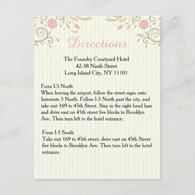 Love & Peace Pink Floral Wedding Directions Card (Front)