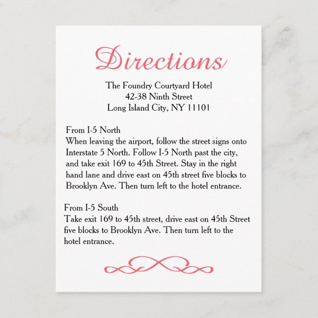 Love & Peace Pink Floral Wedding Directions Card (Front)
