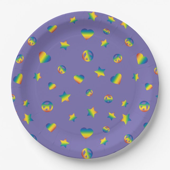 Love Peace Pride Rainbow Paper Plates (Front)
