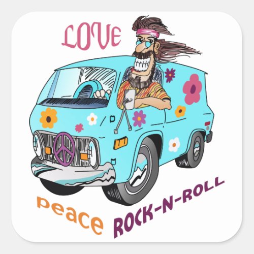 Love Peace Rock N Roll Square Sticker