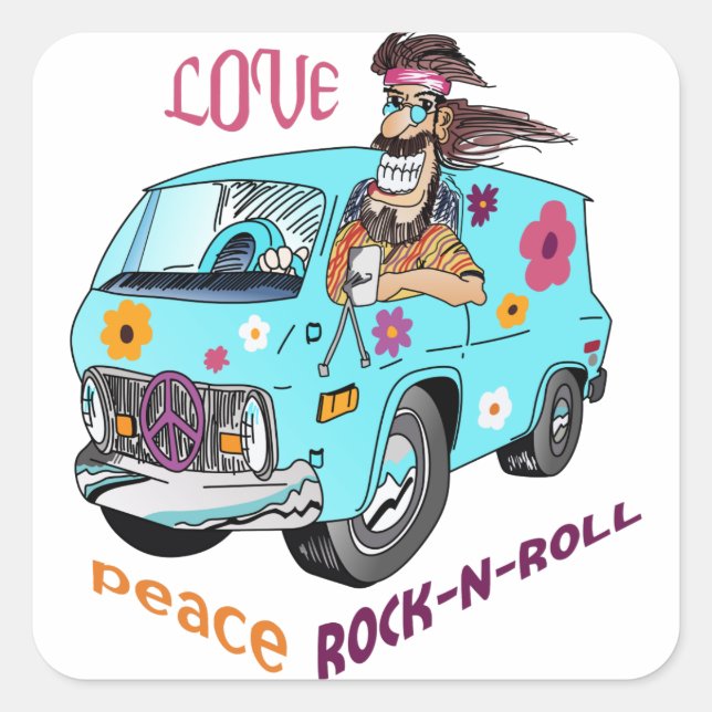 Love Peace Rock N Roll Square Sticker (Front)