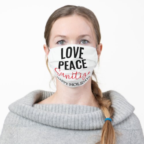 Love Peace Sanitize  2020 Covid Christmas Adult Cloth Face Mask