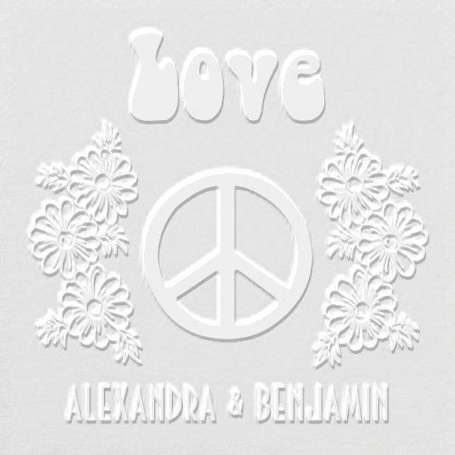 Love Peace Sign Daisy Flowers Couple Name Only Embosser (Design)