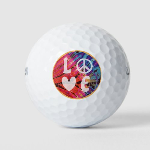 Love Peace Sign Heart Fun Hippie Boho Pink Tie Dye Golf Balls