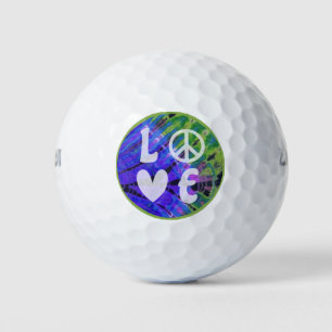 Love Peace Sign Heart Fun Hippie Peacock Tie Dye Golf Balls