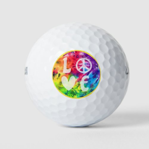Love Peace Sign Heart Fun Hippie Rainbow Tie Dye Golf Balls