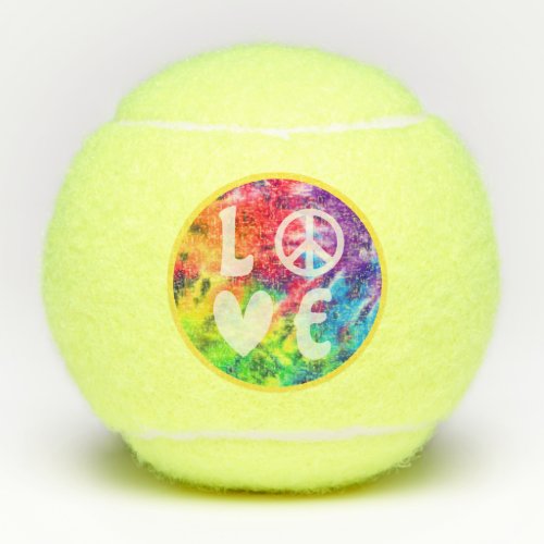 Love Peace Sign Heart Fun Hippie Rainbow Tie Dye Tennis Balls