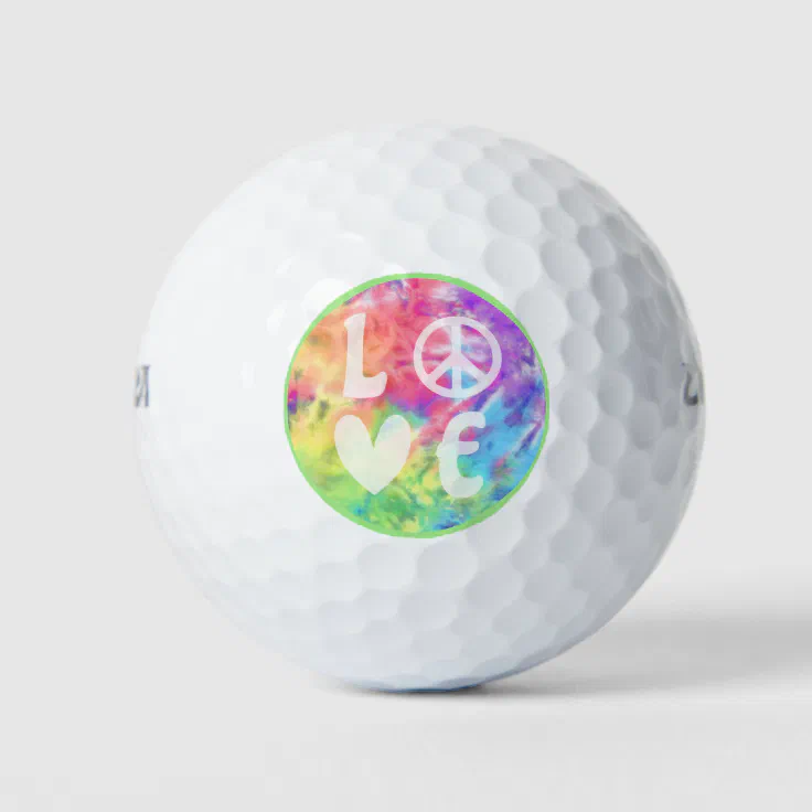 Love Peace Sign Heart Fun Pastel Rainbow Tie Dye Golf Balls Zazzle