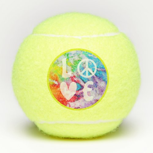 Love Peace Sign Heart Watercolor Rainbow Tie Dye Tennis Balls