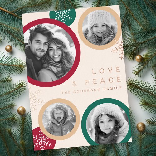 Love peace snowflakes Christmas photo holiday card
