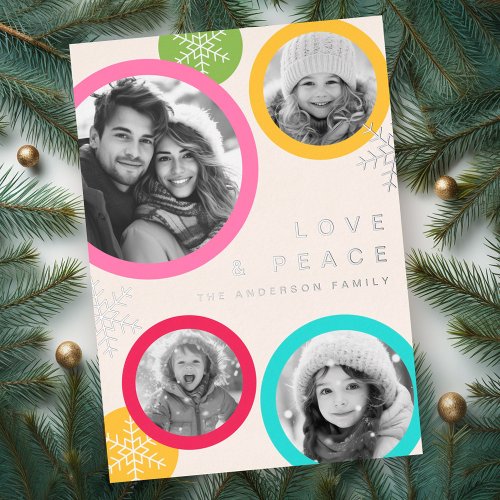Love peace snowflakes colorful photo holiday card