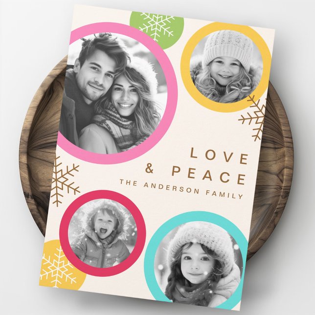 Love peace snowflakes colorful photo holiday card (Love peace snowflakes colorful photo holiday card)