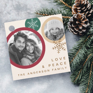 Love peace snowflakes red green photo holiday favor tags