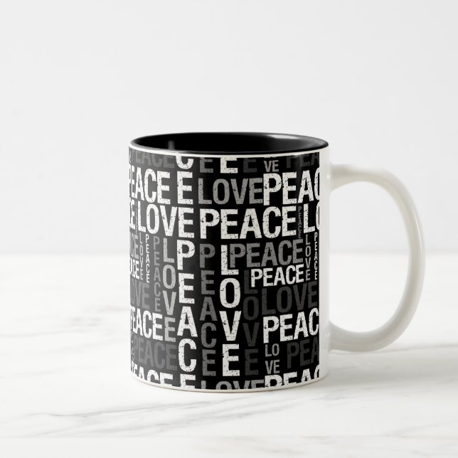 Love Peace Typography Two-Tone Coffee Mug (Right)