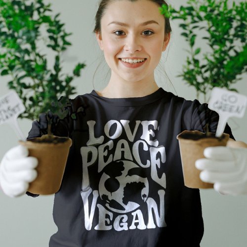 Love Peace Vegan Slogan Vegetarian Funny  T_Shirt