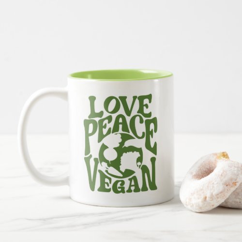 Love Peace Vegan Slogan Vegetarian Funny  Two_Tone Coffee Mug