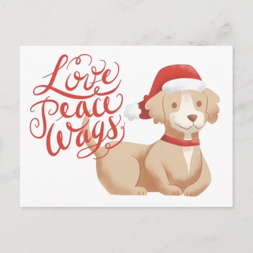 Love Peace Wags Cute Santa Dog Christmas Holiday Postcard