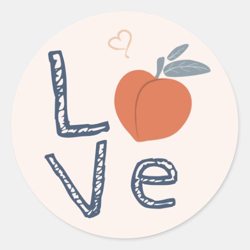 LOVE Peach design with heart shape Classic Round Sticker