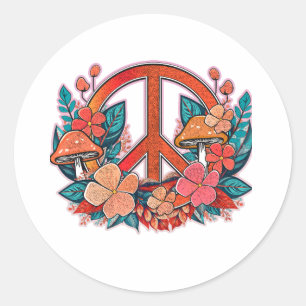 Love Peach Mushrooms and Flowers Classic Round Sticker
