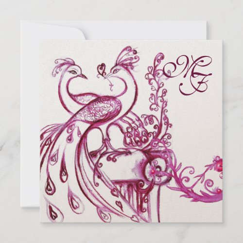 LOVE PEACOCKS MONOGRAM Pink White Wedding Invites