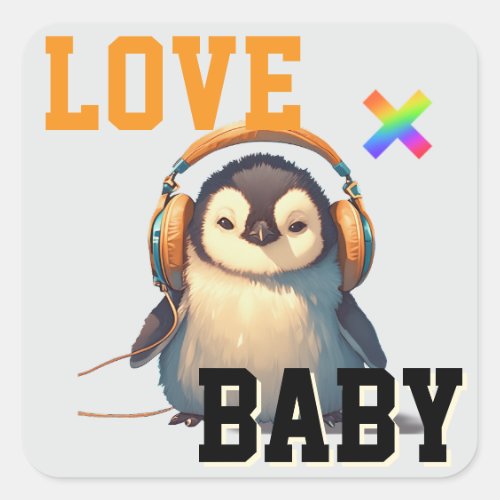 LOVE × PENGUIN - Custom スケートボード Square Sticker