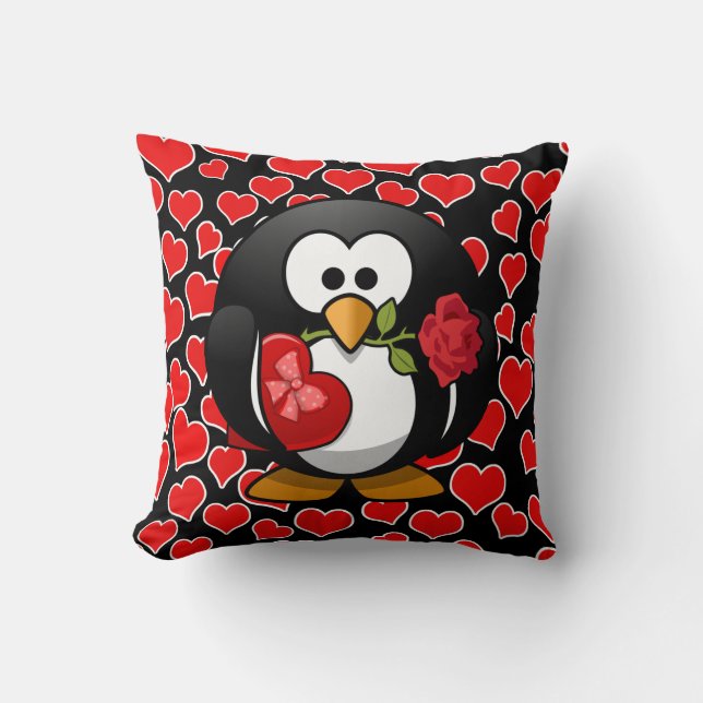 Love Penguin With Valentine Gifts Throw Pillow (Front)