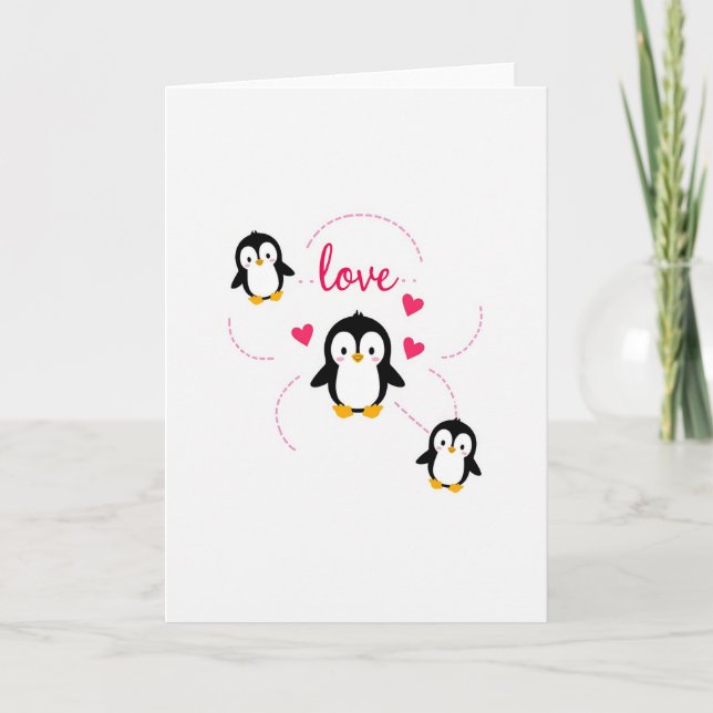 Love Penguins Hearts Card (Front)