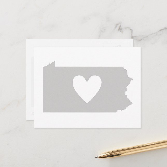Love Pennsylvania Gray State Map Shape Adore Heart Postcard (Front/Back In Situ)