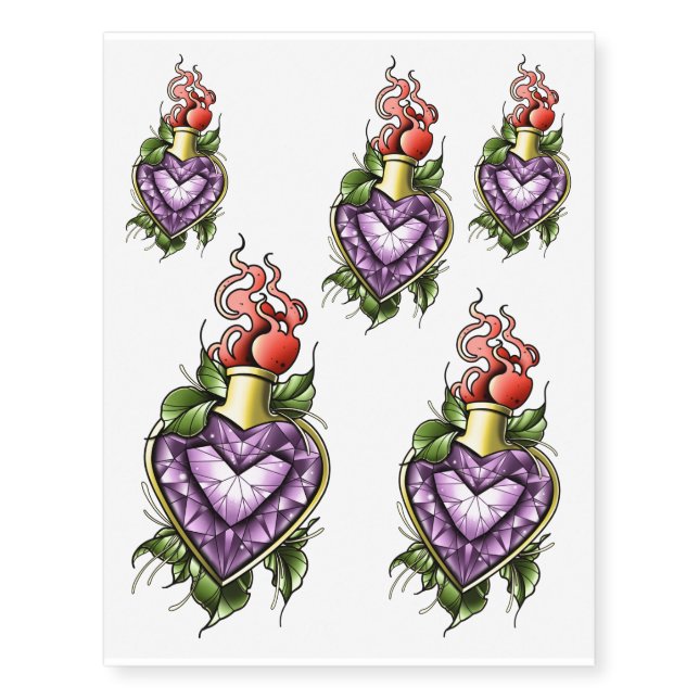 Love Perfume Heart (Neotraditional) Temporary Tattoos (Front)