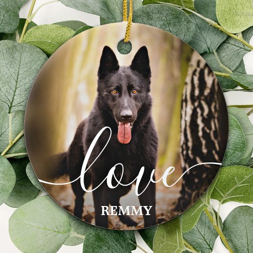 Love Personalized 2 Photo Dog Pet Memorial  Ceramic Ornament