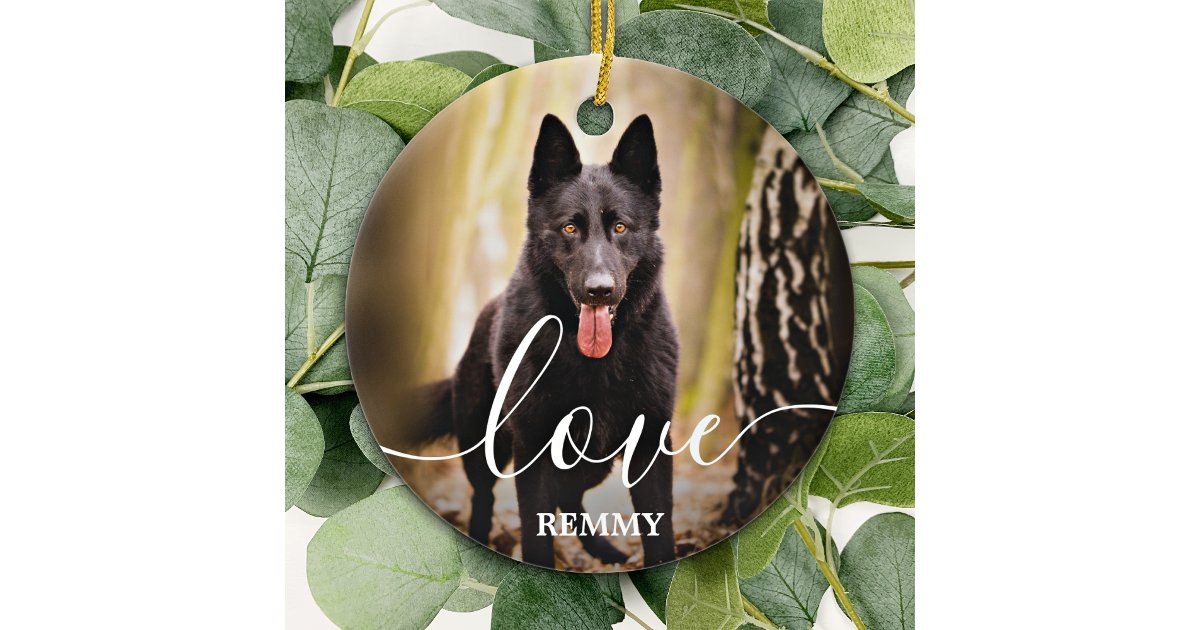 Love Personalized 2 Photo Dog Pet Memorial Ceramic Ornament | Zazzle